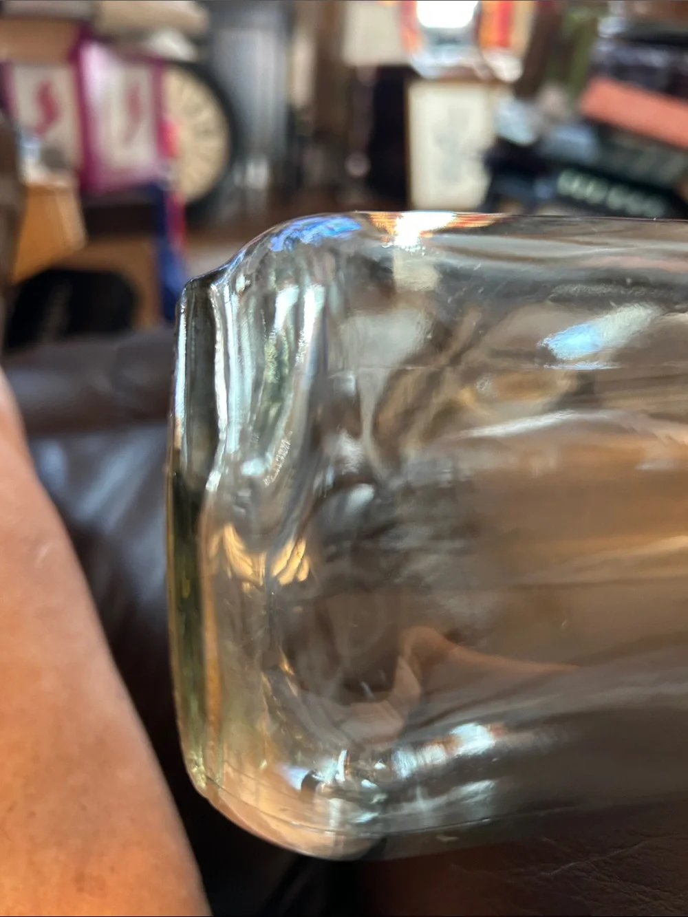 Vintage Paul Mason Clear Glass Milk Bottle Carafe with Embossed Seal & Concave